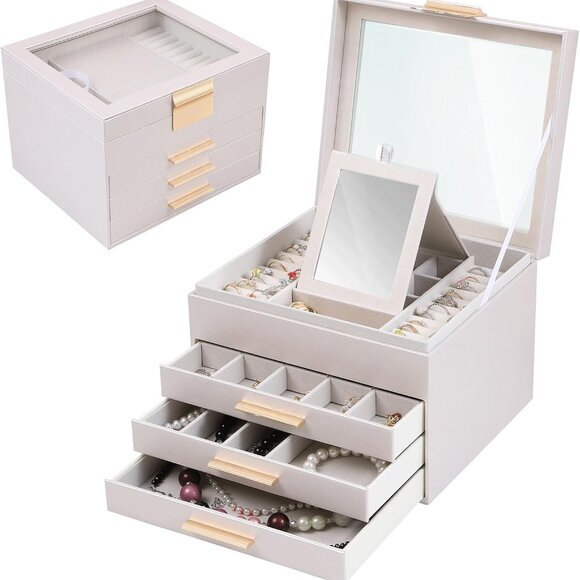 Jewelry Box with Glass Lids,4 Layer Large Jewelry Boxes for Women, Jewelry Holde - Picture 1 of 7